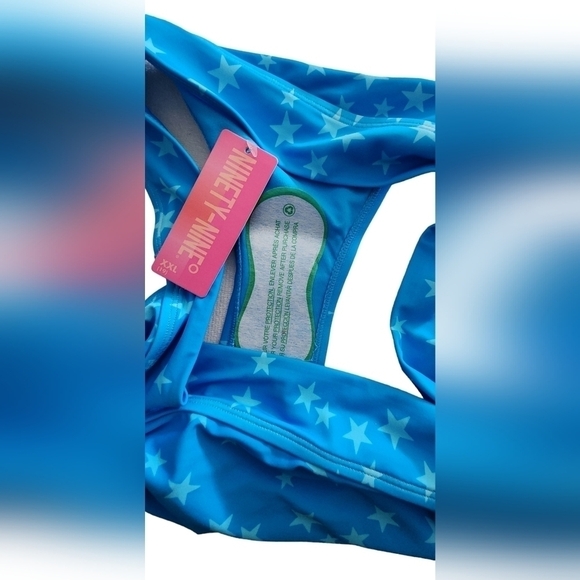 Juniors Ninty-Nine° Banded Hipster Bikini Swim Bottom Blue Teal Stars XXL 19 NWT - Picture 5 of 6